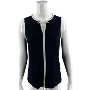 Ivanka Trump Womens Top Size Small Navy Blue White Piping Stretch Knit